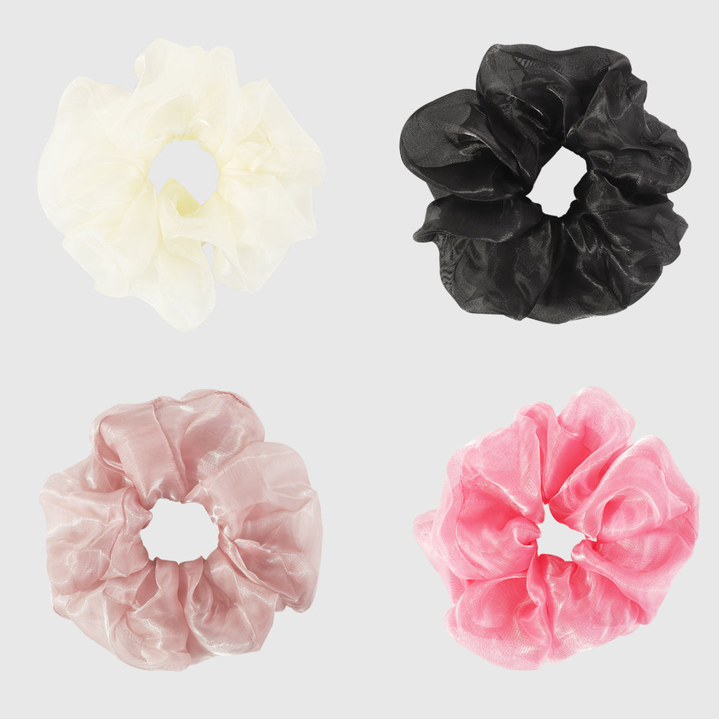 F5967 4 pcs Large Scrunchies Mesh Elastic Hair Ties Set