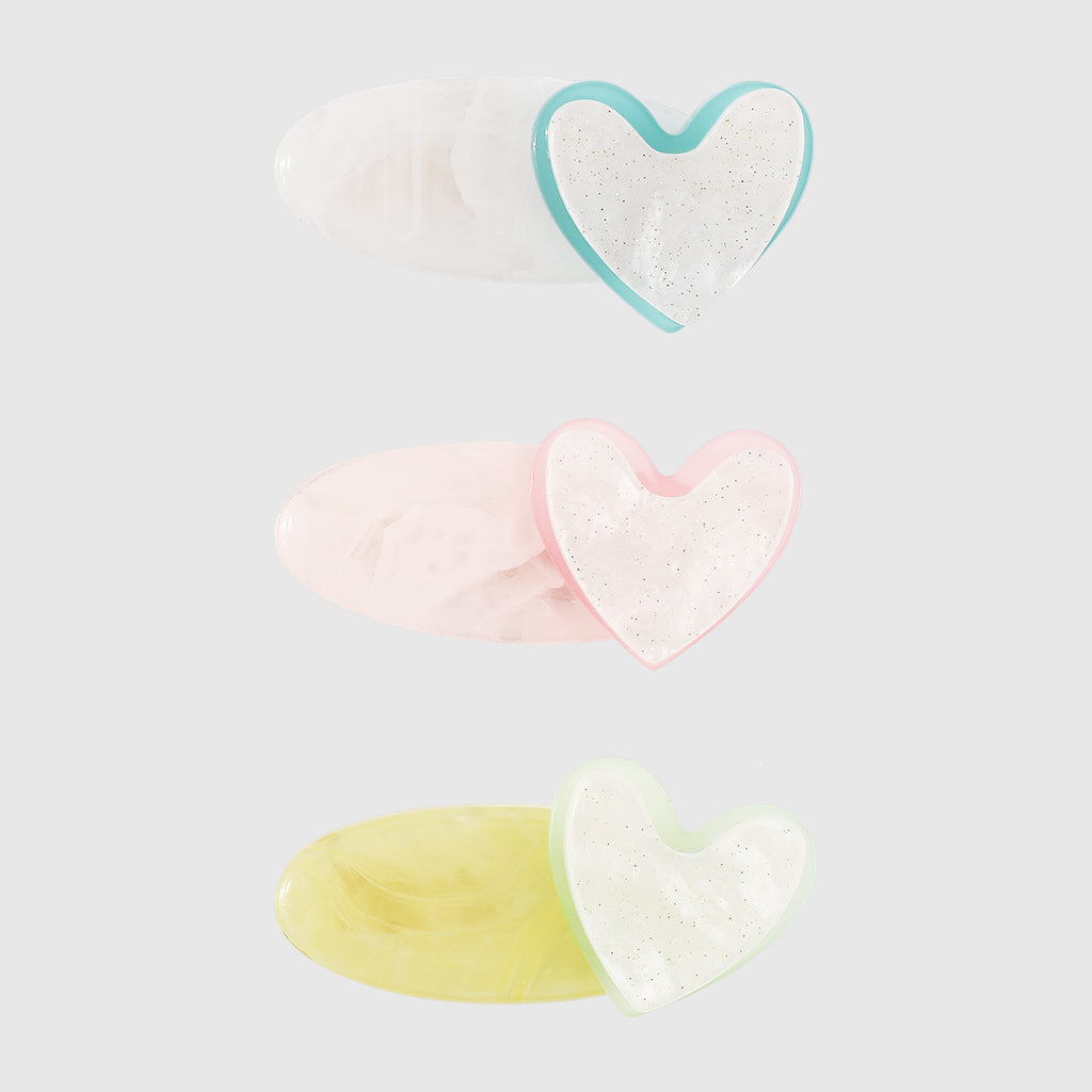 F6043 3pcs Lovely Acrylic Heart Hair Clips Set