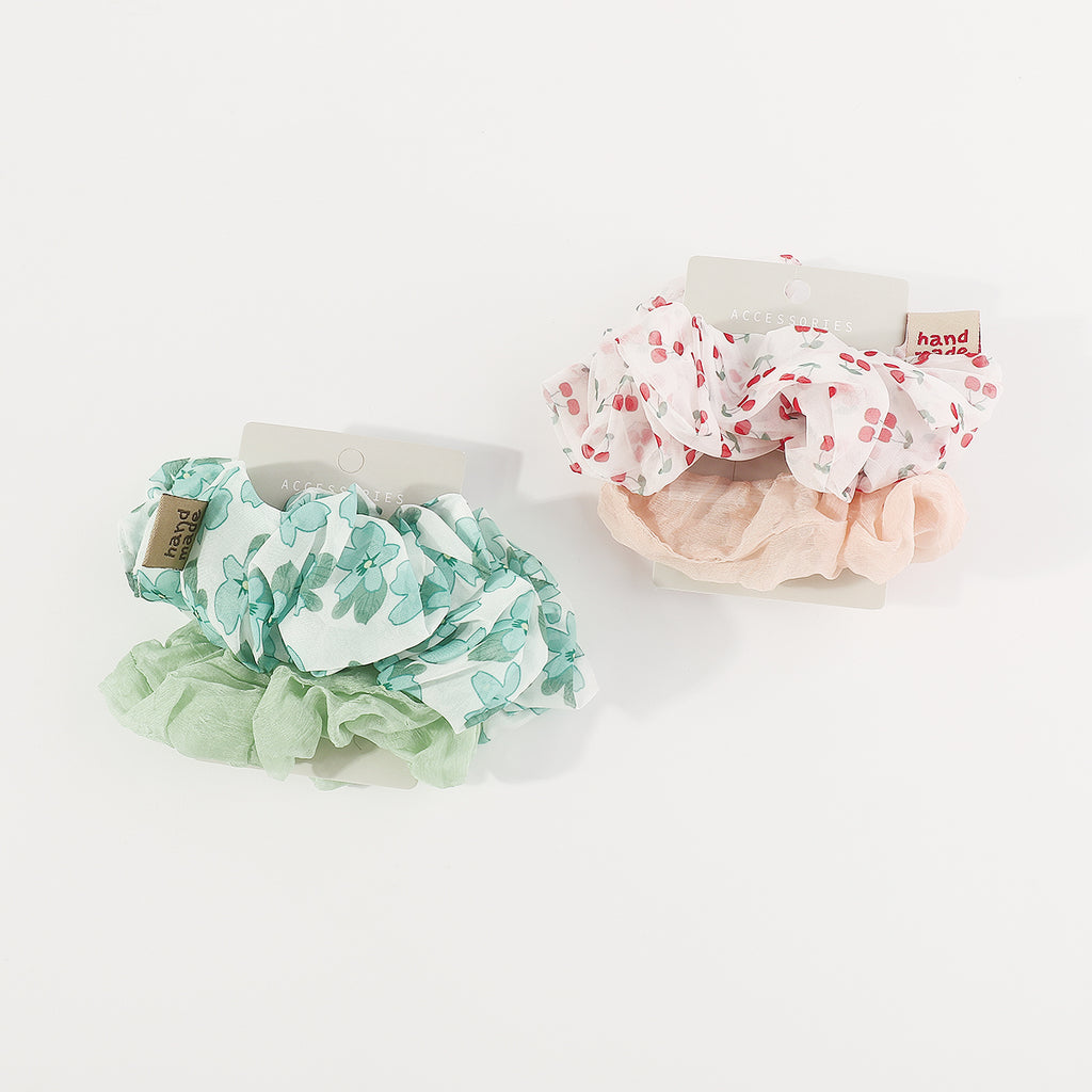 F6158 2 pcs Cherry Flower Elastic Hair Ties Set