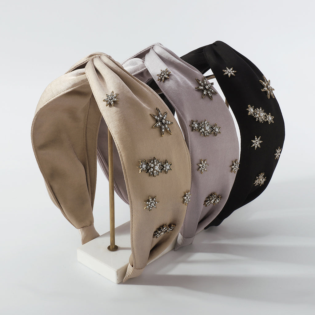 Retro Satin Fabric Rhinestone Cross Headbands medyjewelry