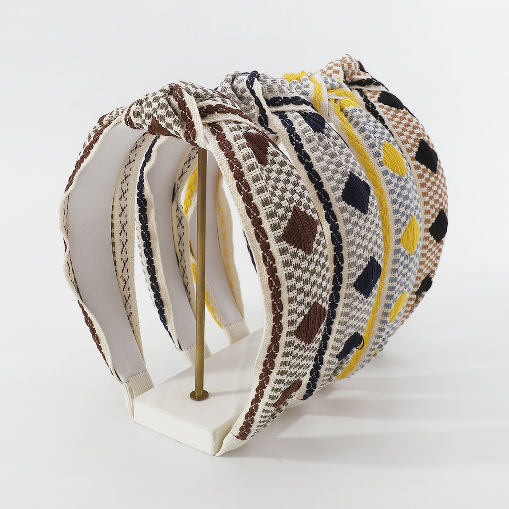 Embroidery Geo Pattern Knit Top Knot Headband medyjewelry