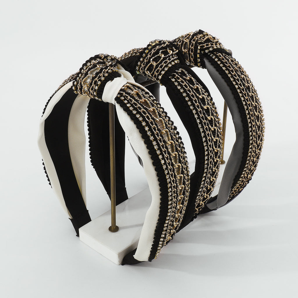 Gold Chain w/Rhinestones Strip Top Knot Headband medyjewelry
